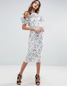 Монохромное платье миди с оборкой ASOS - Черный