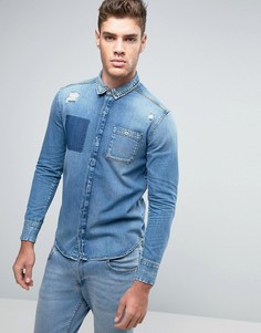 Узкая джинсовая рубашка с рваной отделкой Calvin Klein Jeans - Синий