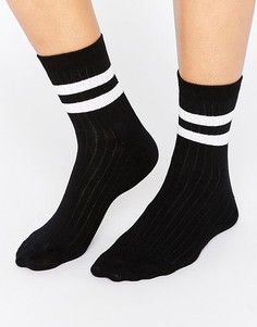 Носки в рубчик с 2 полосками ASOS - Черный