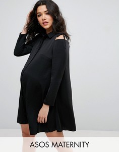 Платье-рубашка с вырезами на плечах и завязками ASOS Maternity - Черный