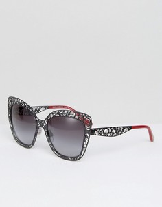 Черные солнцезащитные очки кошачий глаз с резной оправой Dolce &amp; Gabbana - Черный