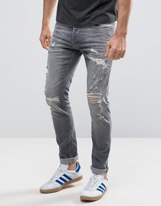 Узкие джинсы с рваной отделкой Jack &amp; Jones Intelligence - Серый