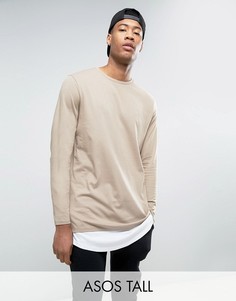 Длинный бежевый лонгслив с белой вставкой на нижней кромке ASOS TALL - Серый