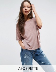 Футболка из ткани с добавлением льна ASOS PETITE - Коричневый