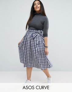 Юбка миди в клеточку с мешковатой талией ASOS CURVE - Мульти