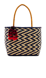 Blue madagascar cascade red pompom tote - Nannacay