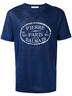 футболка с принтом логотипа и V-образным вырезом Pierre Balmain