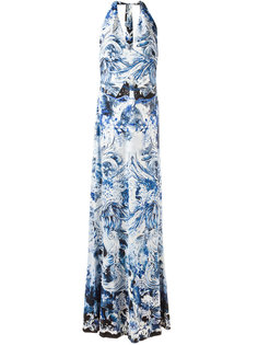 платье с рисунком и V-образным вырезом Roberto Cavalli