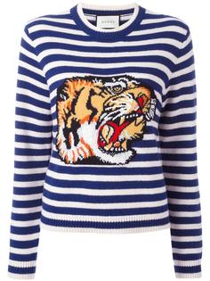 полосатый свитер с тигром Gucci