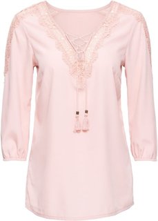 Блузка со шнуровкой и кружевом (черный) Bonprix