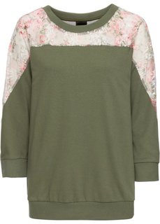 Свитшот с кружевной вставкой (черный/розовый) Bonprix