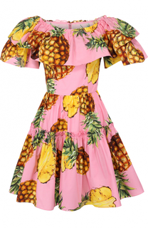 Приталенное мини-платье с оборками и ярким принтом Dolce &amp; Gabbana