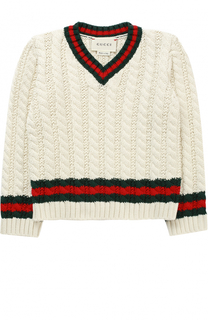 Хлопковый пуловер с контрастными манжетами и воротником Gucci