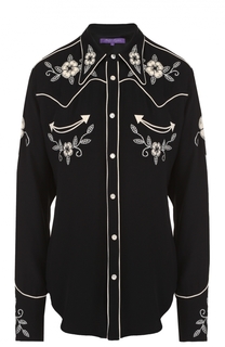 Блуза прямого кроя с контрастной цветочной вышивкой Ralph Lauren