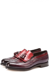 Кожаные лоферы с брогированием и бахромой Santoni