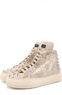 Комбинированные кеды с заклепками и стразами Philipp Plein