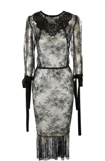 Кружевное платье с вышивкой и лентами на рукавах Marc Jacobs