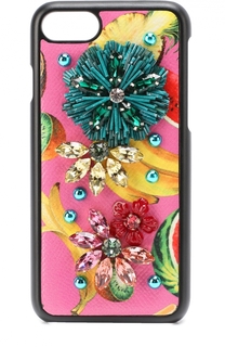 Кожаный чехол для iPhone 7 с принтом и декором Dolce &amp; Gabbana