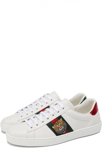 Кожаные кеды Ace с вышивкой и контрастной отделкой Gucci