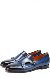 Кожаные монки с двумя пряжками Santoni