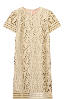 Кружевное мини-платье прямого кроя с коротким рукавом No. 21