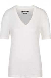 Льняная футболка прямого кроя с V-образным вырезом Isabel Marant