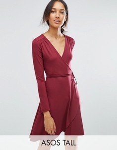 Чайное платье мини с запахом и длинными рукавами ASOS TALL - Красный