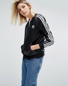 Бомбер с тремя полосками и мокрым эффектом adidas Originals - Черный
