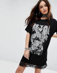 Boohoo Metal Band Tee Dress With Lace Trim - Черный