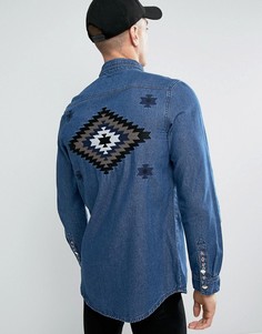 Джинсовая рубашка с вышивкой Liquor &amp; Poker - Синий