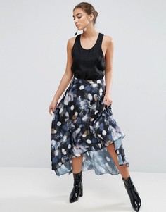 Атласная юбка миди с принтом ASOS - Мульти