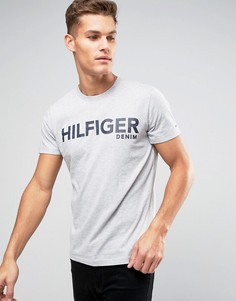 Серая меланжевая футболка с крупным логотипом Hilfiger Denim - Серый