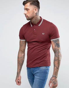 Красная узкая футболка-поло из пике с двойной окантовкой Fred Perry - Красный