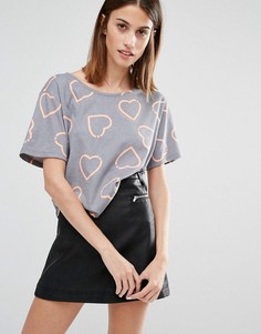 Серая футболка с принтом сердец Love Moschino - Серый