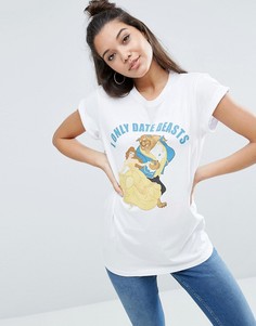 Футболка бойфренда с принтом Beauty And The Beast ASOS - Белый