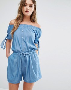 Джинсовый ромпер с открытыми плечами Liquorish - Синий