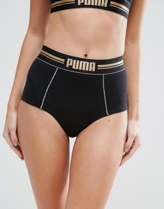Золотистые шорты с завышенной талией Puma - Черный