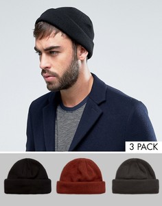 3 шапки-бини (черная, серая, красно-бурая) ASOS - СКИДКА - Мульти