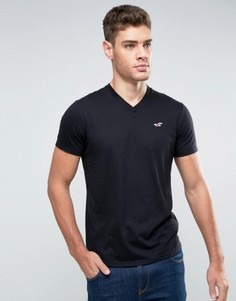 Черная футболка узкого кроя с логотипом и V-образным вырезом Hollister Must Have - Черный