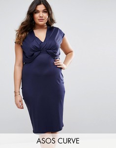 Платье-футболка миди из крепа ASOS CURVE - Синий