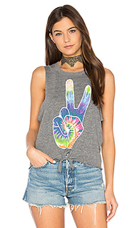 Rainbow peace tie front muscle tee - Chaser