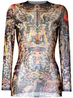 tattoo motif sheer top Dsquared2