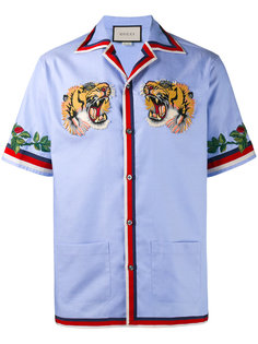 tiger embroidered bowling shirt Gucci