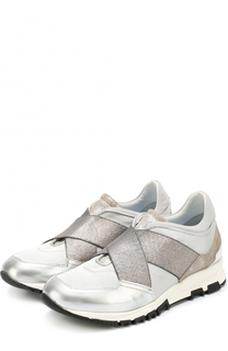Кросcовки из металлизированной кожи с эластичными лентами Lanvin