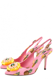 Туфли Bellucci из текстиля с принтом и брошами Dolce &amp; Gabbana