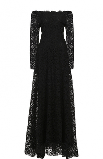 Кружевное платье-макси с открытыми плечами и длинными рукавами Valentino