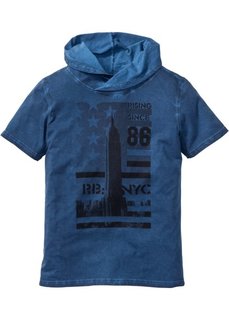 Футболка Slim Fit с шалевым воротом (синий) Bonprix