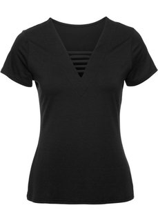 Футболка с лентами на вырезе (синий) Bonprix