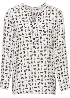 Блузка с принтом (черный/цвет белой шерсти с узо) Bonprix