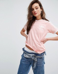 Розовая футболка бойфренда с тремя полосками adidas Originals - Розовый